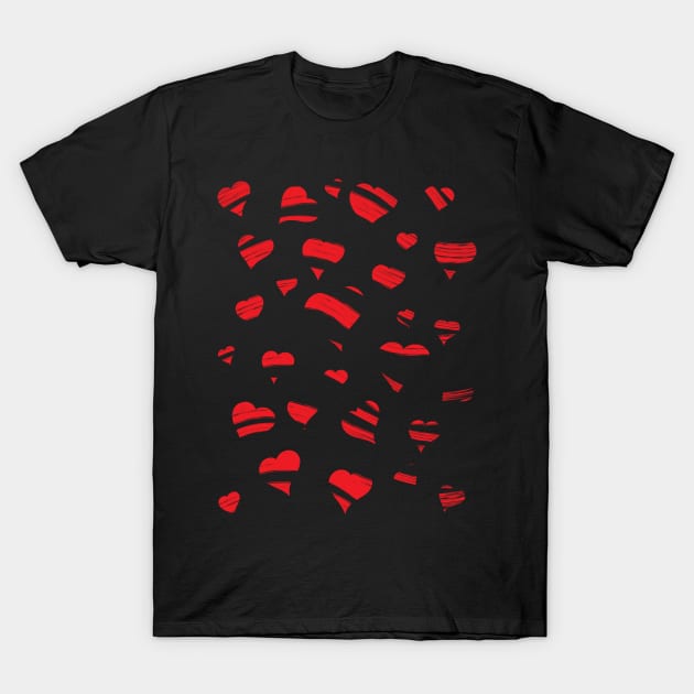 Cute Repeating Red Hearts Pattern Love T-Shirt by Marvinor